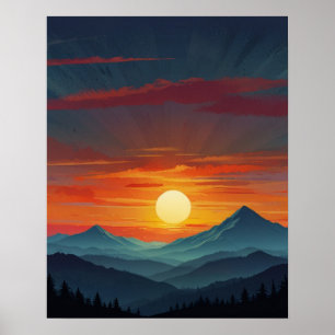 Abstract Mountain Sunrise Poster
