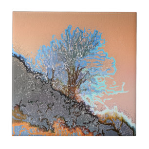 ABSTRACT MOUNTAIN TREE CERAMIC TILE