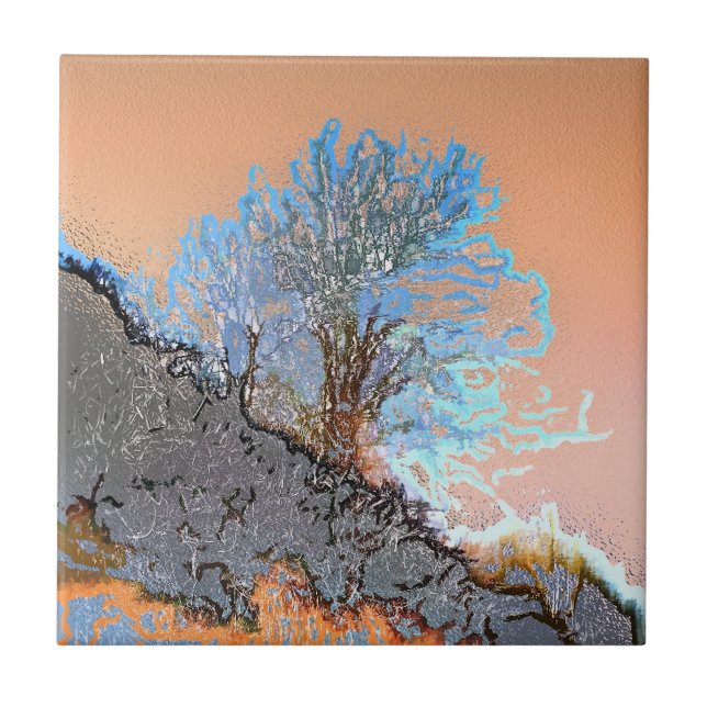 ABSTRACT MOUNTAIN TREE CERAMIC TILE (Front)
