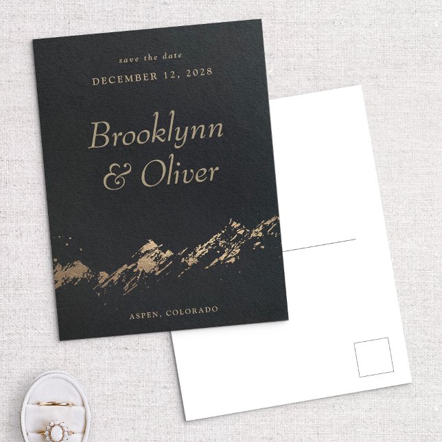 Abstract Mountains Black & Gold Save the Date Announcement Postcard (Creator Uploaded)