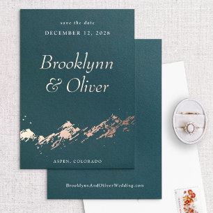 Abstract Mountains Dark Green & Gold Save the Date