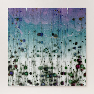 Abstract Mountains & Dots Aqua Purple & Black Jigsaw Puzzle