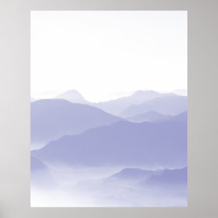 Abstract Mountains Landscape Blue White Poster