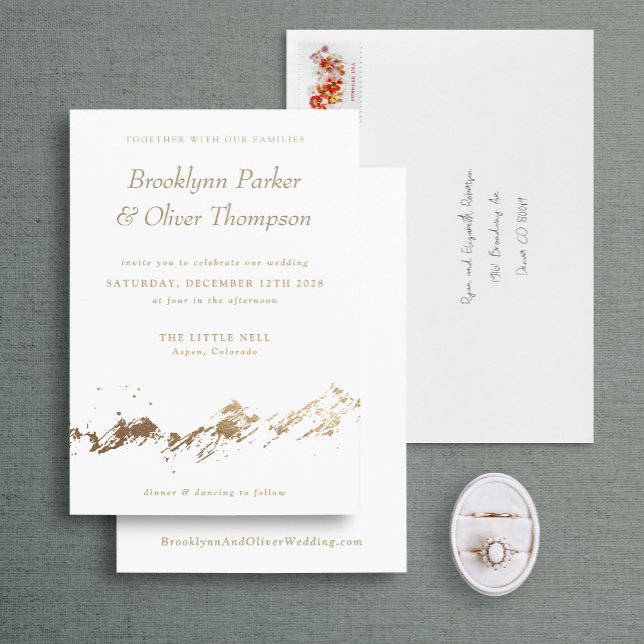 Abstract Mountains Minimal White Wedding Invite (Creator Uploaded)
