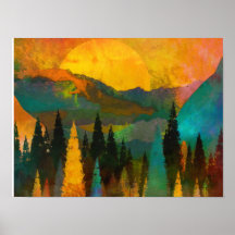 Abstract Mountains & Trees- Mid century modern