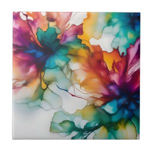 Abstract Movement Vibrant Alcohol Ink Ceramic Tile