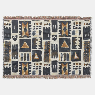 Abstract Mud Cloth Pattern Throw Blanket