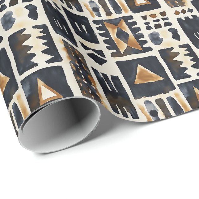 Abstract Mud Cloth Pattern Wrapping Paper (Roll Corner)