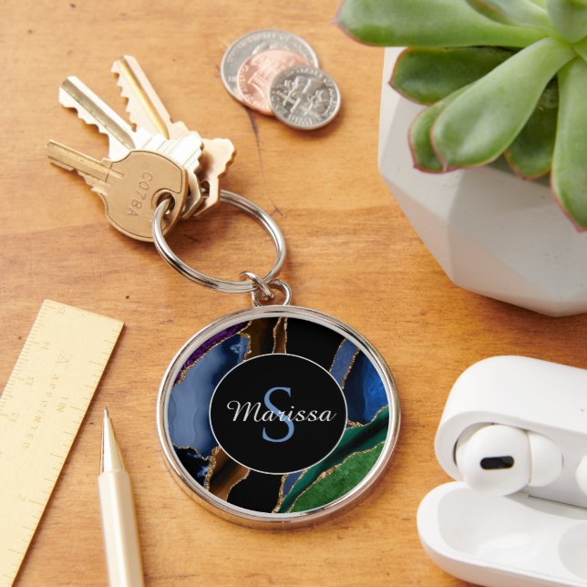 Abstract Multi Colour Gold Agate Monogram Key Ring (Desk)