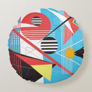 Abstract multi-coloured background of geometric ob round cushion