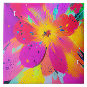 Abstract Multi Coloured Flower Ceramic Tile