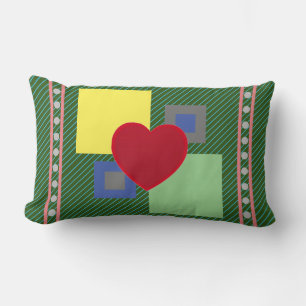 Abstract Multi-Coloured Image Heart and Squares Lumbar Cushion
