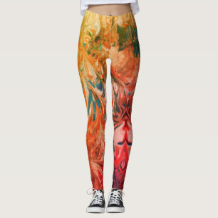 Abstract Multi-coloured Marble Swirls Pattern Leggings