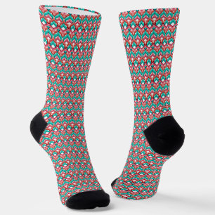 Abstract multi-coloured ornament turquoise orange socks