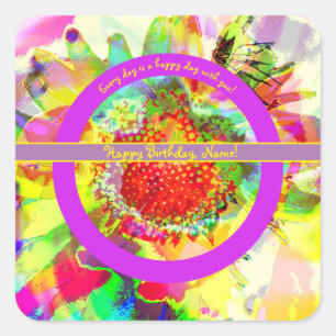 Abstract Multicolor Personalised Birthday Square Sticker