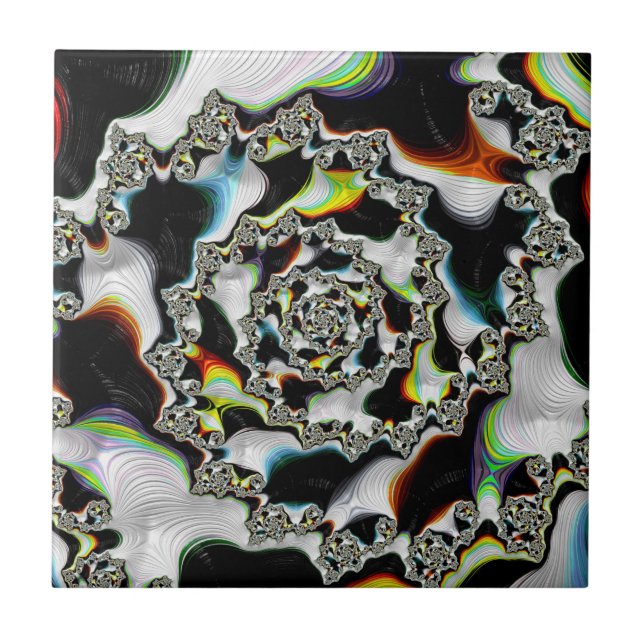 Abstract Multicolor Psychedelic Spiral Fractal  Ceramic Tile (Front)
