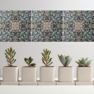 Abstract Multicolor Succulent Garden Rosette Ceramic Tile