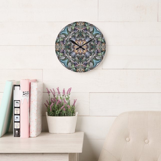 Abstract Multicolor Succulent Garden Rosette Large Clock (Reading Room)