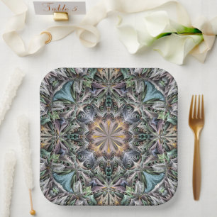 Abstract Multicolor Succulent Garden Rosette Paper Plate