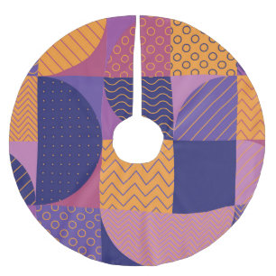 Abstract Multicolored Geometric Vintage Pattern Brushed Polyester Tree Skirt