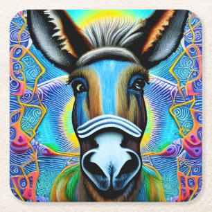 Abstract Multicolored Little Donkey Square Paper Coaster