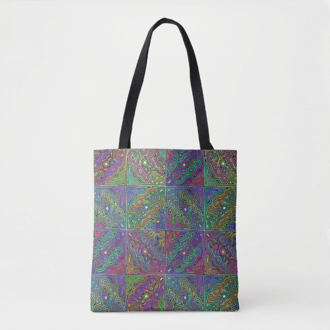 abstract multicolored neon tile design tote bag (Front)