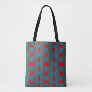 Abstract Multicolored Pattern Blue and Red Squares Tote Bag