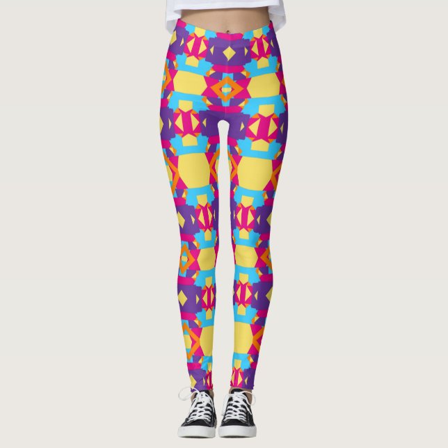 Abstract Multicolored Pattern with Diamonds Leggings (Front)