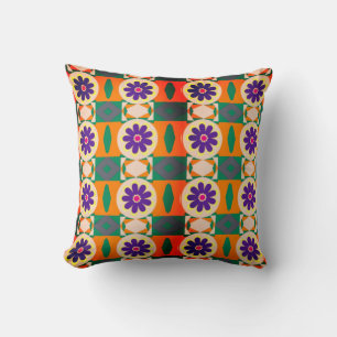 Abstract Multicolored Pattern with Purple Flowers Cushion