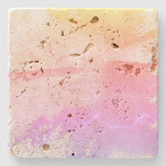 Abstract Multicolored Travertine Stone Coaster