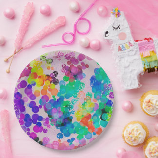 Abstract Multicolour Birthday Bokeh Bubbles Paper Plate