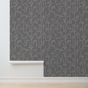 Abstract Mushroom Line Art on Grey Wallpaper