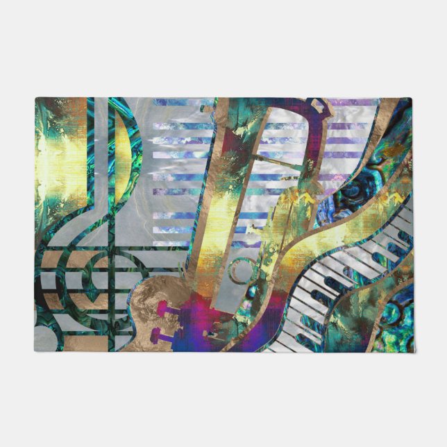 Abstract Music Art Collage - mixed media #1 Doormat (Front)