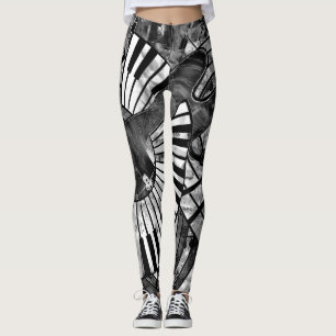 Abstract Music Art - Grayscale Mixed Textures Leggings