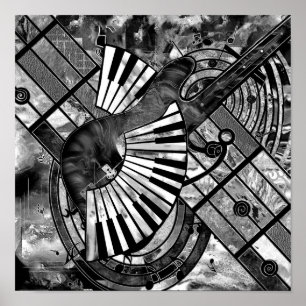 Abstract Music Art - Grayscale Mixed Textures Poster