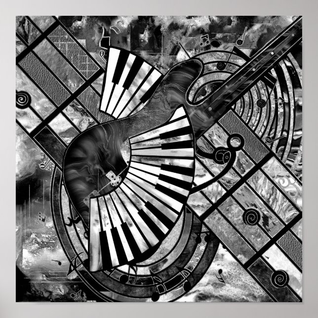 Abstract Music Art - Grayscale Mixed Textures Poster (Front)