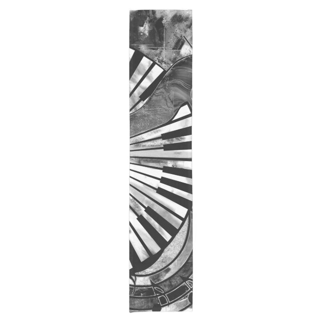 Abstract Music Art - Grayscale Mixed Textures Short Table Runner (Front)
