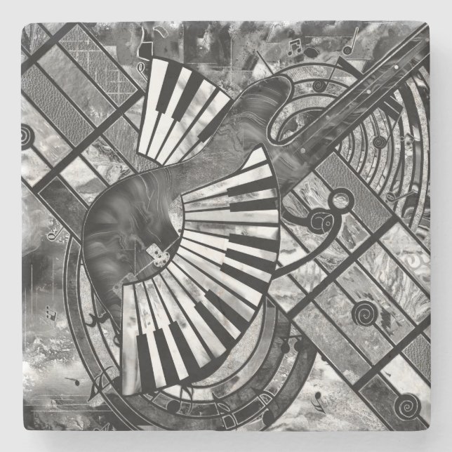 Abstract Music Art - Grayscale Mixed Textures Stone Coaster (Front)