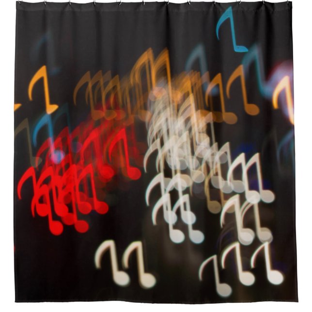 Abstract music notes: lights bokeh background shower curtain (Front)