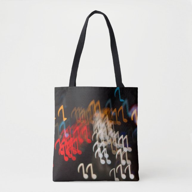 Abstract music notes: lights bokeh background tote bag (Front)