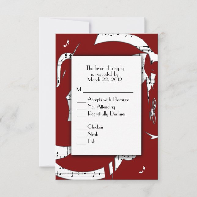 Abstract Music RSVP with Menu Choice in Maroon (Front)