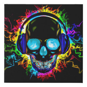 Abstract Music Skull Rock Colourful Electric Loud  Faux Canvas Print