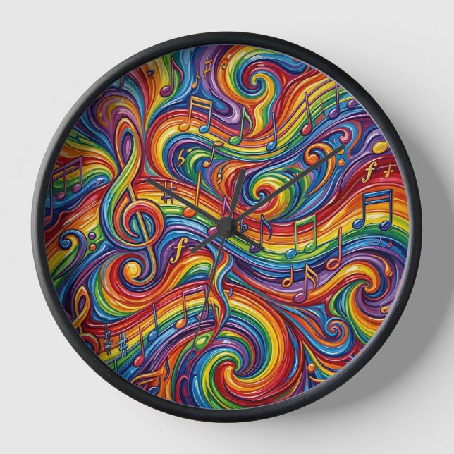 Abstract Musical Notes Rainbow Art Clocks (Front)
