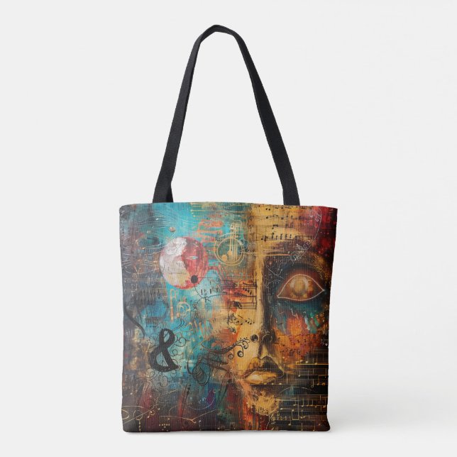 Abstract Musical Score Digital Art Tote Bag (Back)