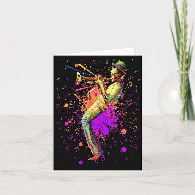 Abstract Musician Playing Trumpet Note Card (Front)