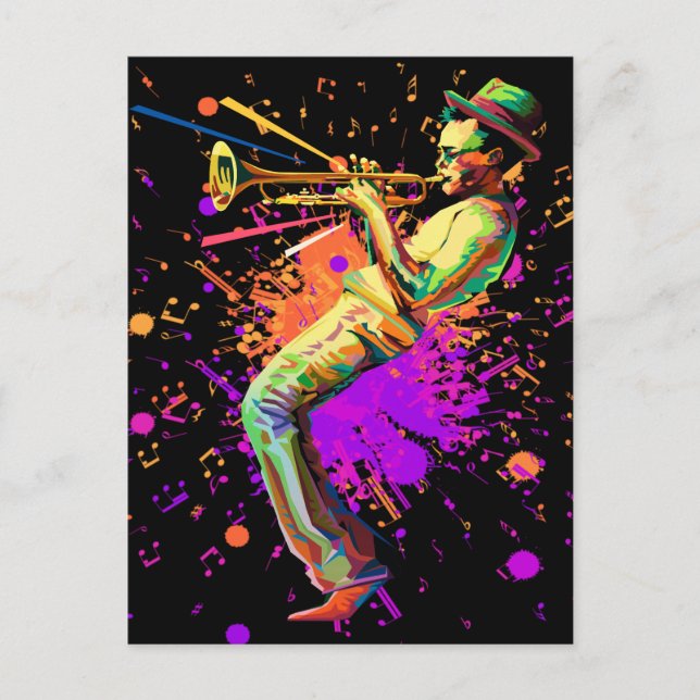 Abstract Musician Playing Trumpet Postcard (Front)