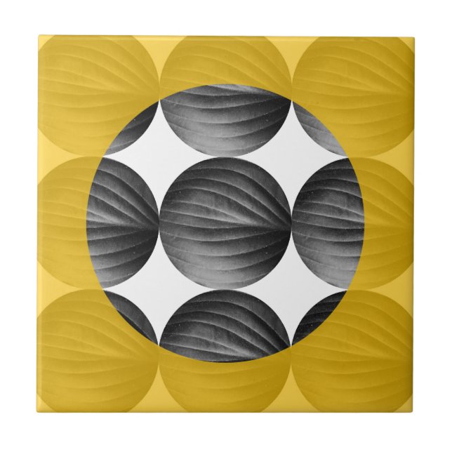 Abstract Mustard Yellow and Grey Ceramic Tile (Front)