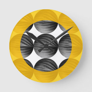 Abstract Mustard Yellow and Grey Round Clock