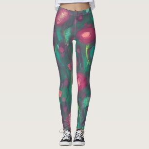 Abstract muted red roses  leggings