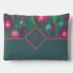 Abstract muted red roses monogram accessory pouch